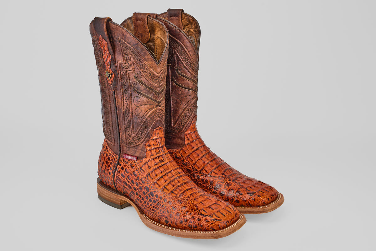 Exotic Caiman Head - Cogñac - Square Toe