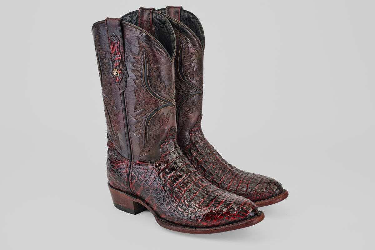 Exotic Caiman Hornback - Black Cherry - Round Toe
