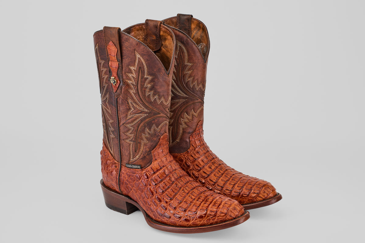Exotic Caiman Hornback - Brandy - Round Toe
