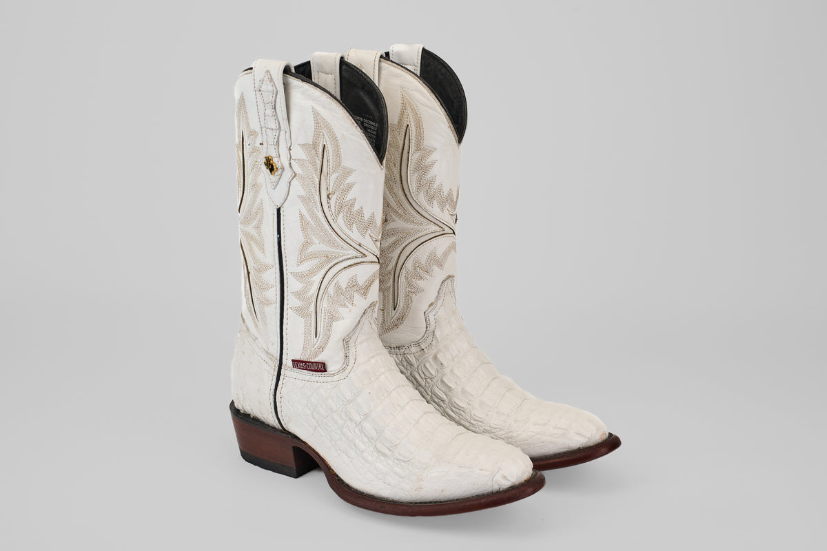 Exotic Caiman Hornback - White - Round Toe
