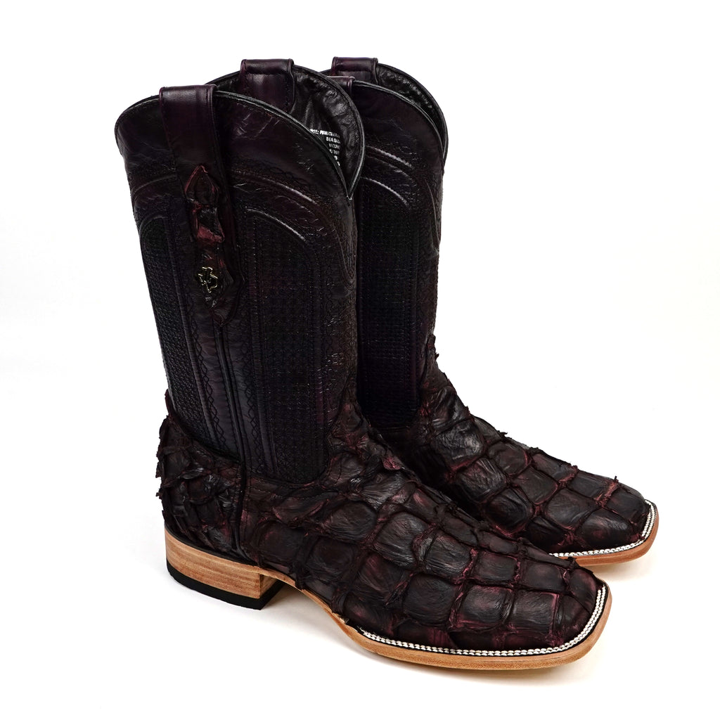 Connor Pirarucu Fish Boots - Black Cherry - Square Toe (PZ60)