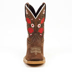 Kids Cowboy Boots - Brown Floral Shaft - Square Toe (TCK020)