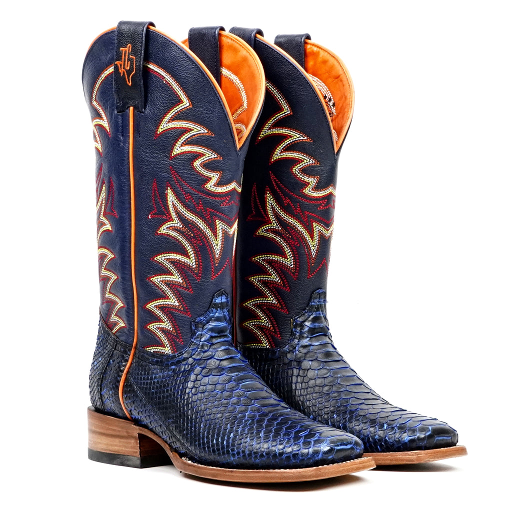 Braxton Python Boots - Navy Blue - Square Toe - Gomez Western Wear