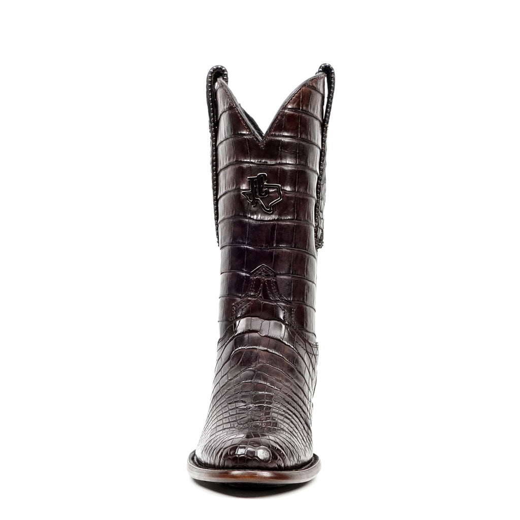 James Platinum Full Alligator Boots - Espresso Brown - Round Toe - Gomez Western Wear