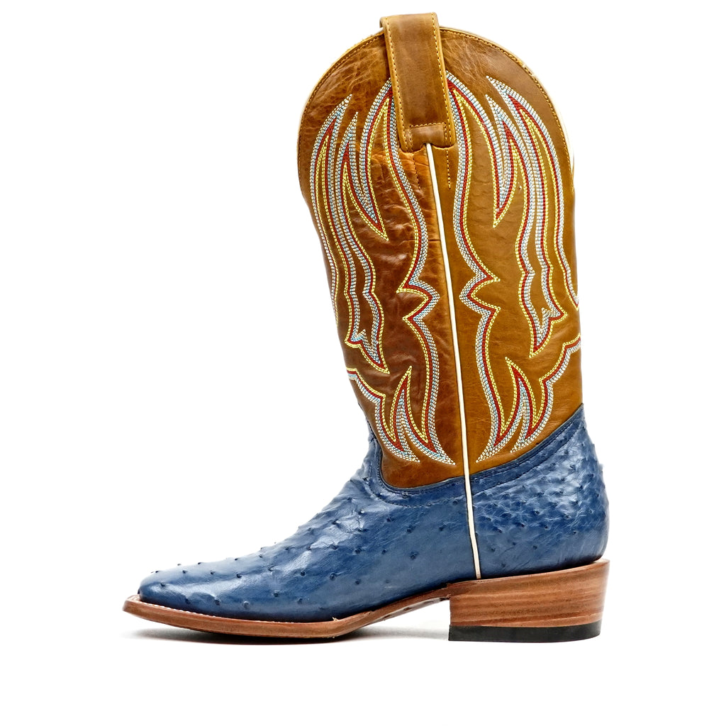 Botas Ridge de avestruz - Azules - Punta cuadrada