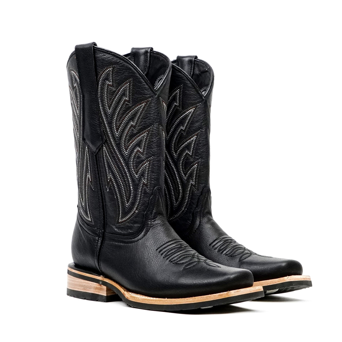 Barcelona Black Cowboy Boots - Slip-Resistant Sole - Rodeo Toe (E411)