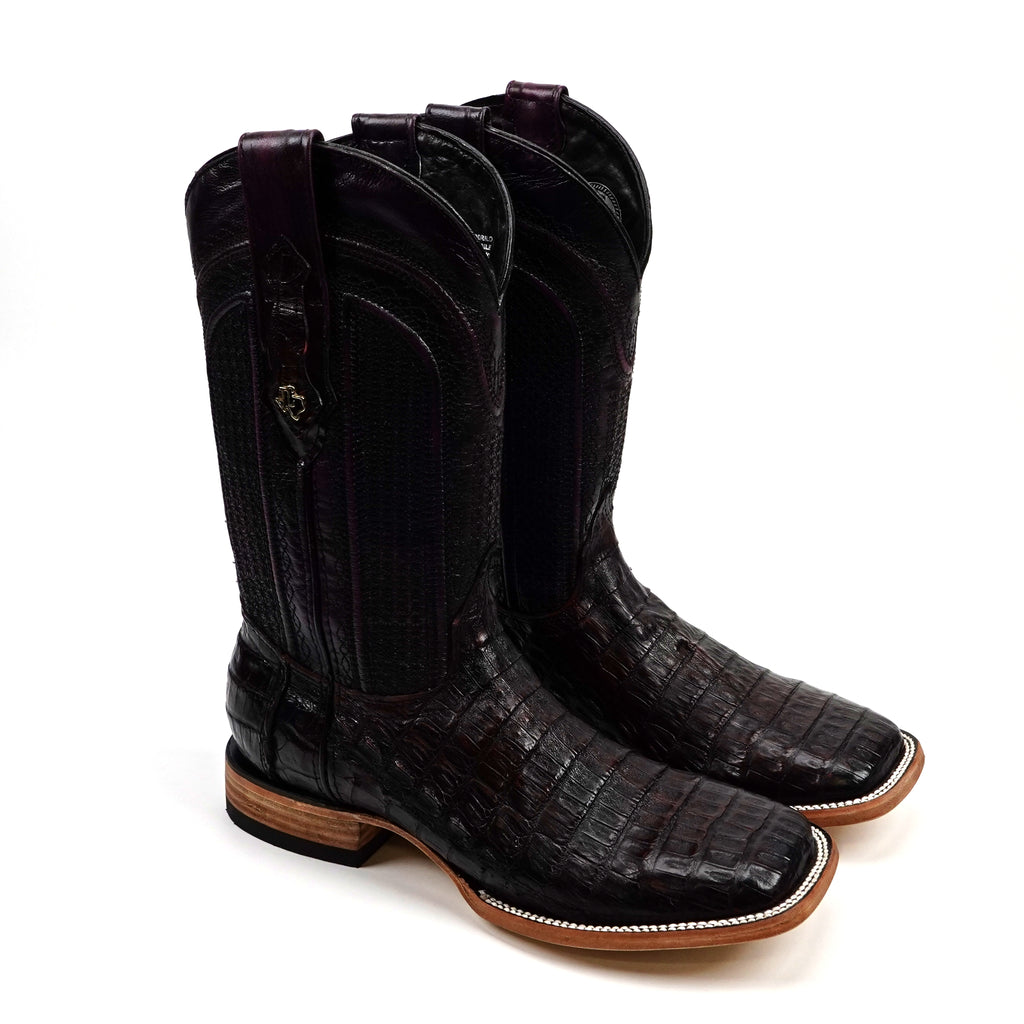 Rhodes Caiman Belly Boots - Black Cherry - Square Toe (LM10)