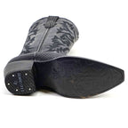 Embossed Lizard Black Cowgirl Boots - Tall Shaft - Snip Toe (E873)