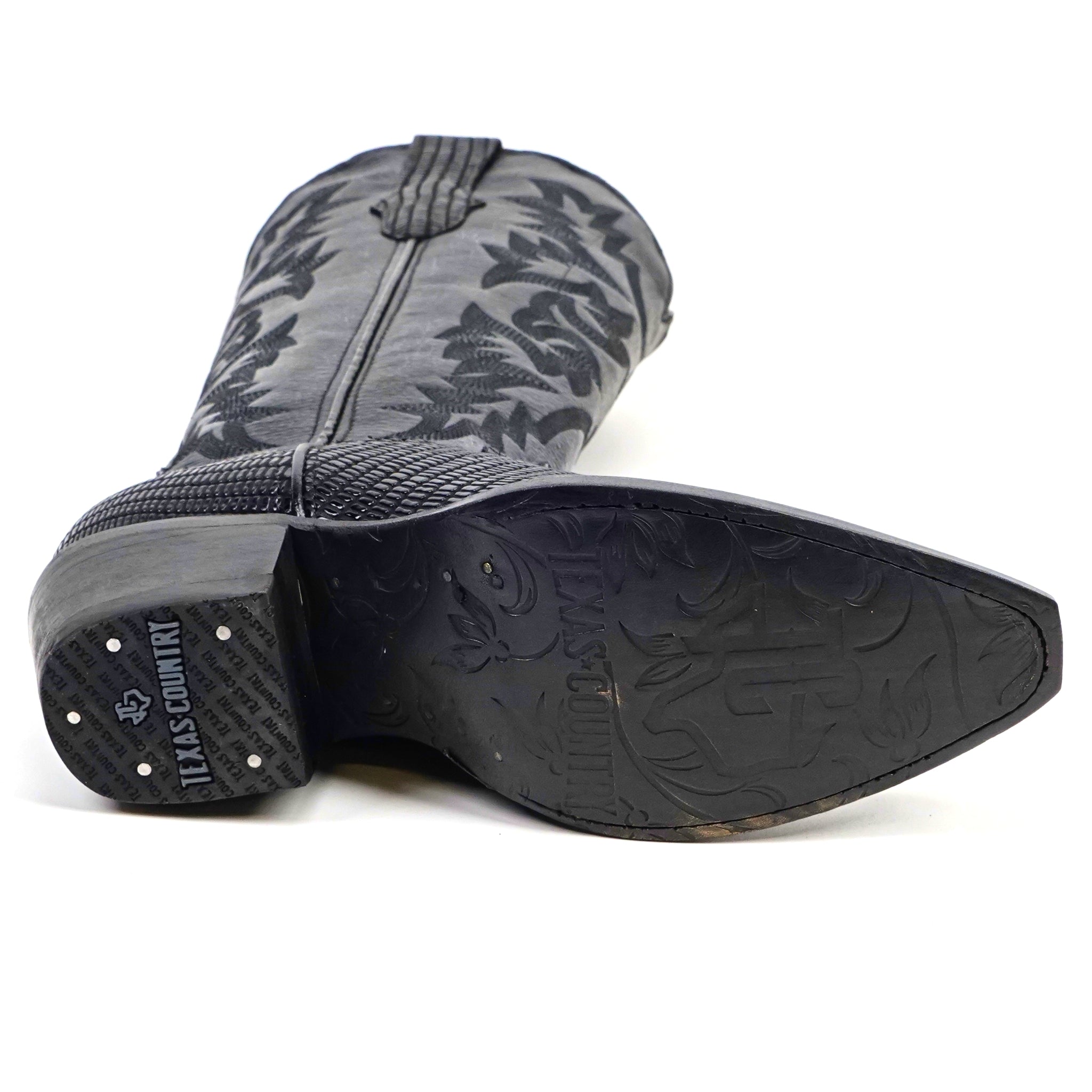 Embossed Lizard Black Cowgirl Boots - Tall Shaft - Snip Toe (E873)