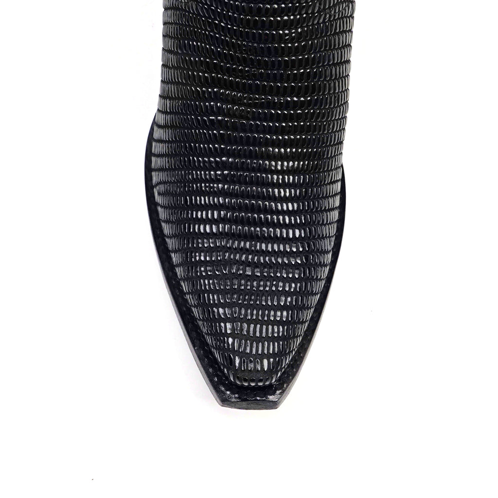 Embossed Lizard Black Cowgirl Boots - Tall Shaft - Snip Toe (E873)