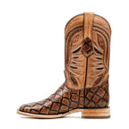 Botas de chocolate Pirarucu - Piel repujada - Punta cuadrada (E687)