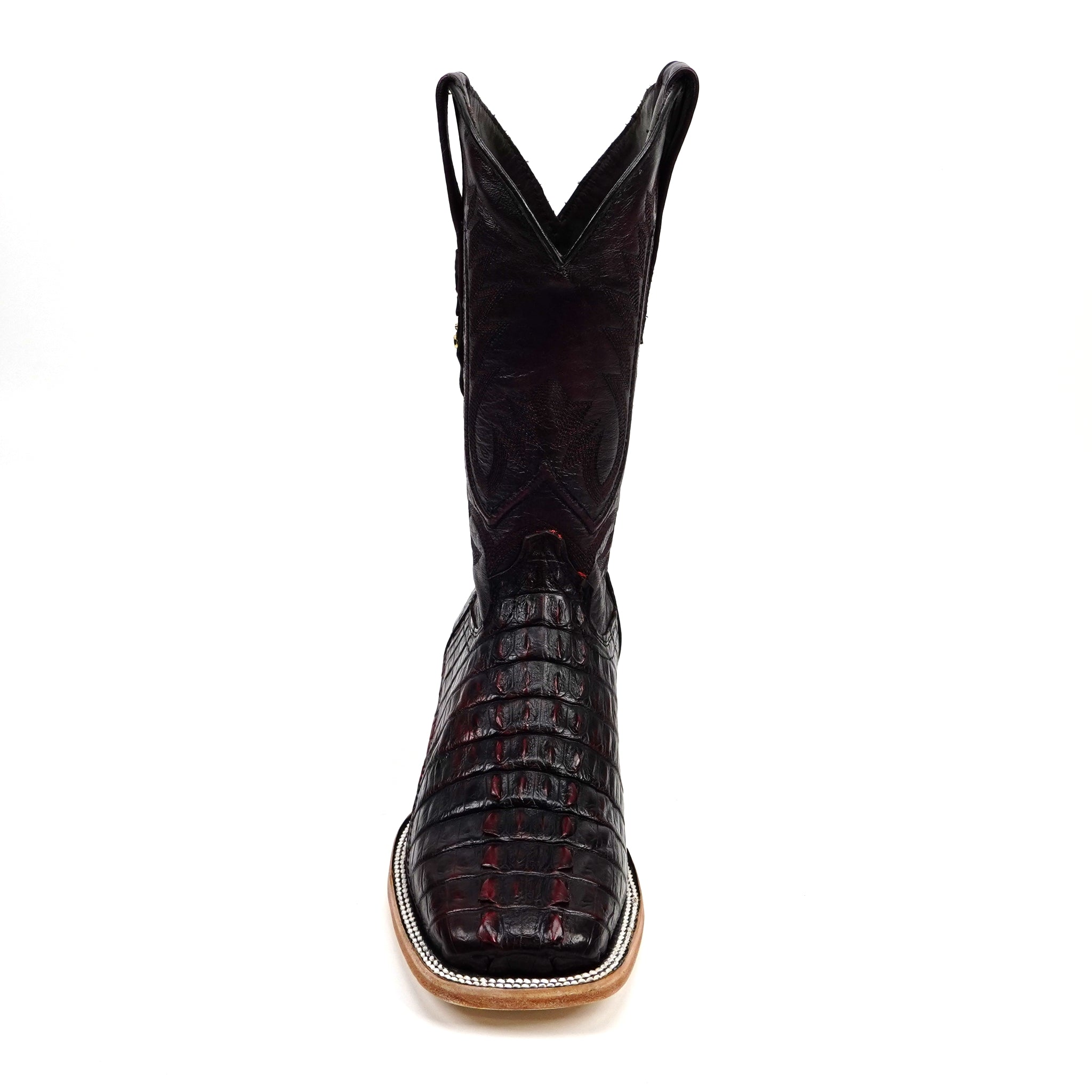 Rhodes Nile Crocodile Tail Boots - Black Cherry - Square Toe (LM10)