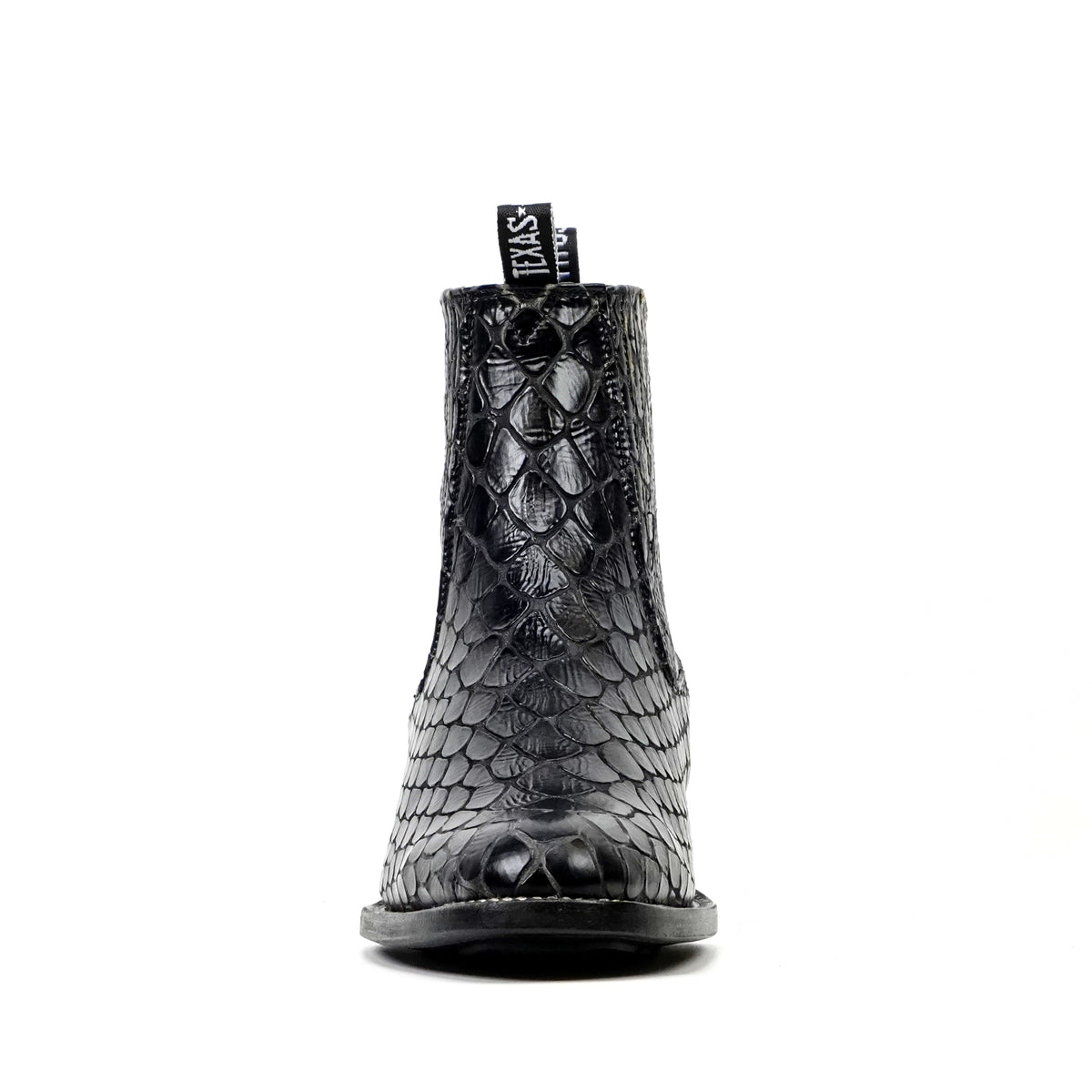 Black Snake Ankle Boots - Embossed Leather - Roper Toe (E955)
