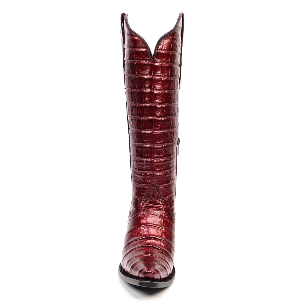 Embossed Alligator Wine Cowgirl Boots - Tall Shaft - Snip Toe (E874)
