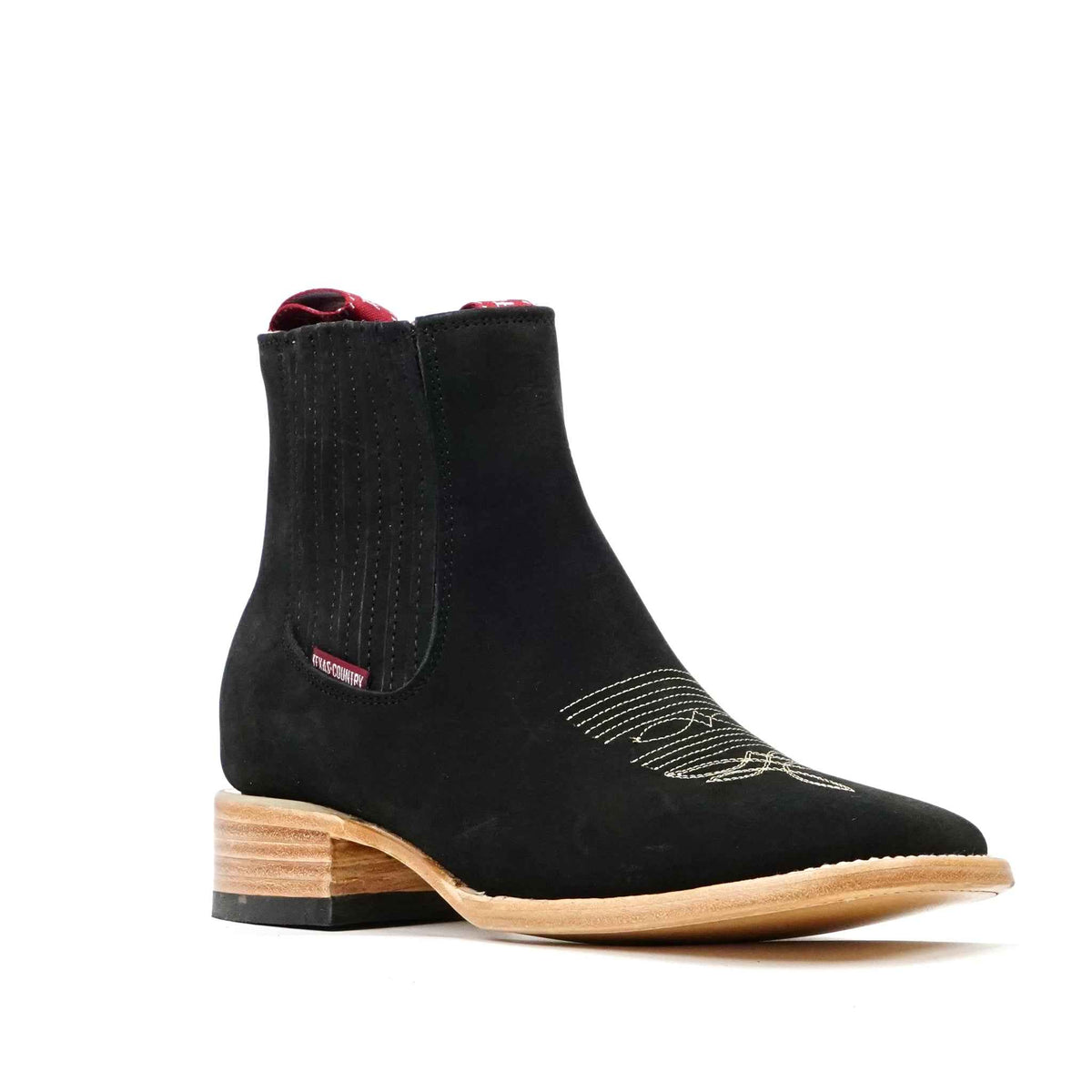 Cowboy Style Nubuck Black Ankle Boots - Square Toe (E1200)