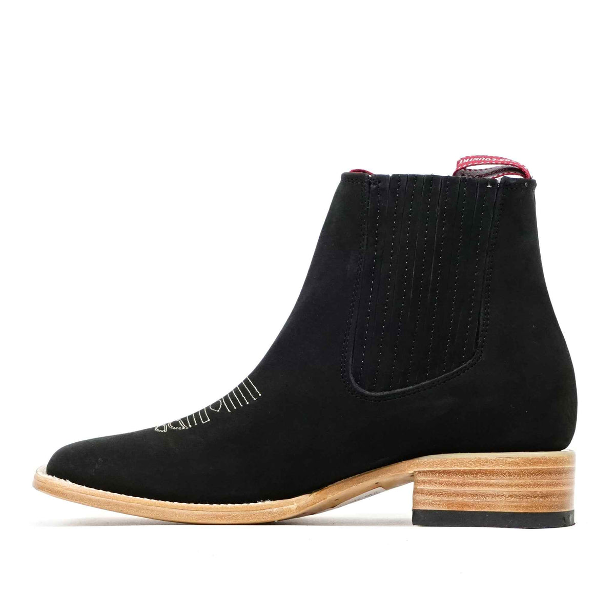 Cowboy Style Nubuck Black Ankle Boots - Square Toe (E1200)