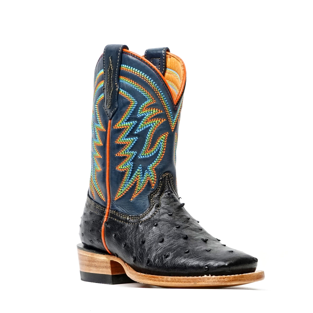 Kids Ostrich Boots - Black - Square Toe