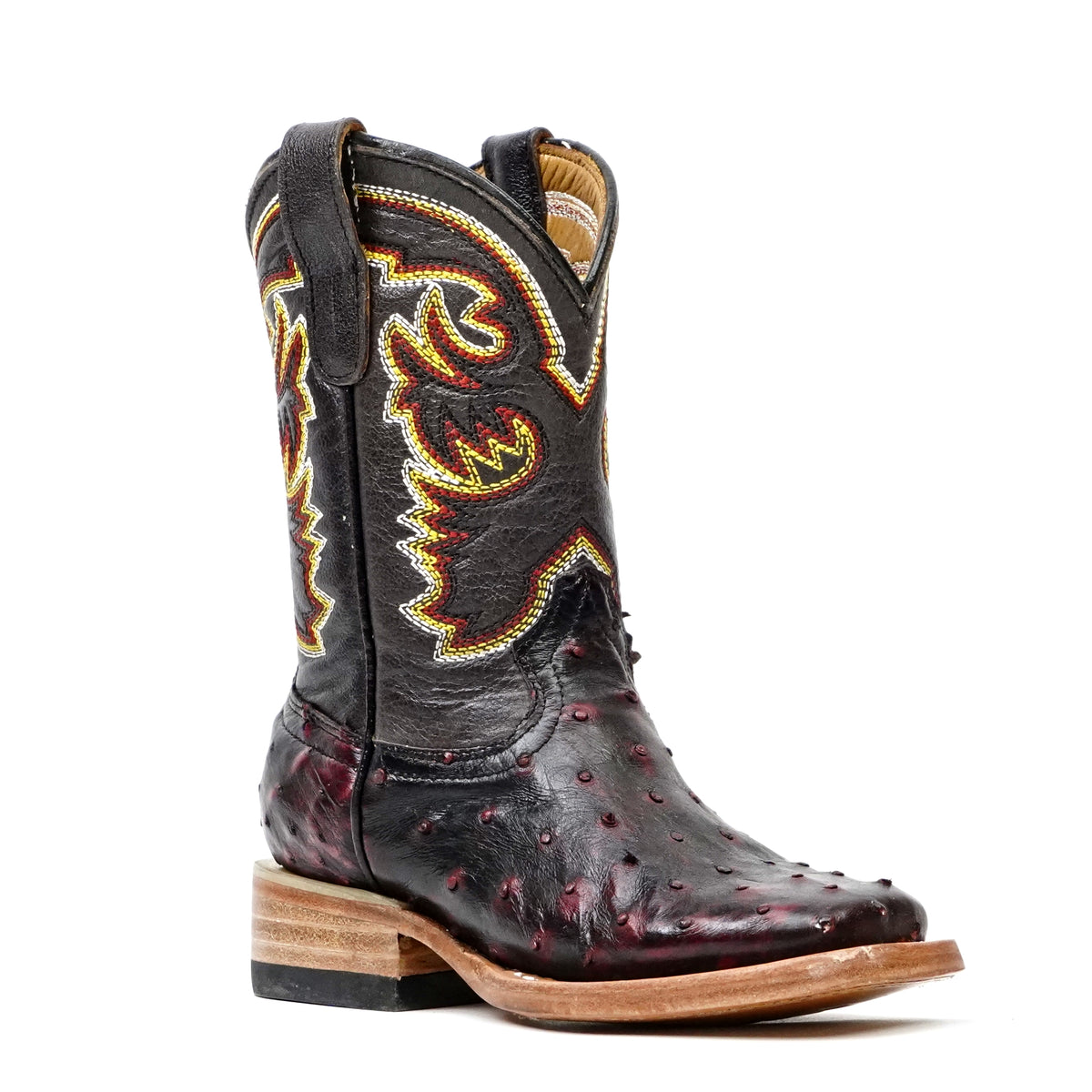 Kids Ostrich Boots - Black Cherry - Square Toe