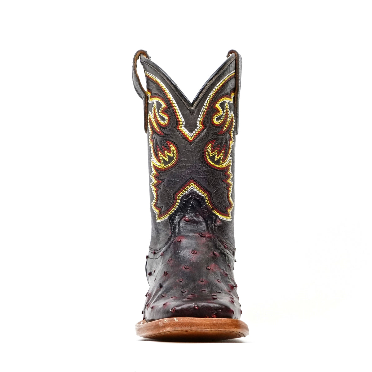 Kids Ostrich Boots - Black Cherry - Square Toe