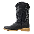 Kids Black Stingray Boots - Embossed Leather - Square Toe (K20-1)