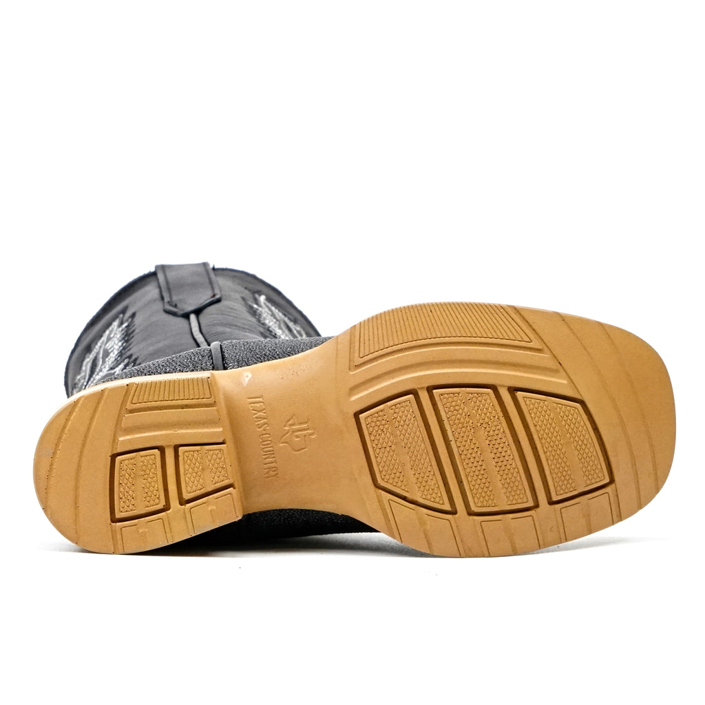 Kids Black Stingray Boots - Embossed Leather - Square Toe (K20-1)