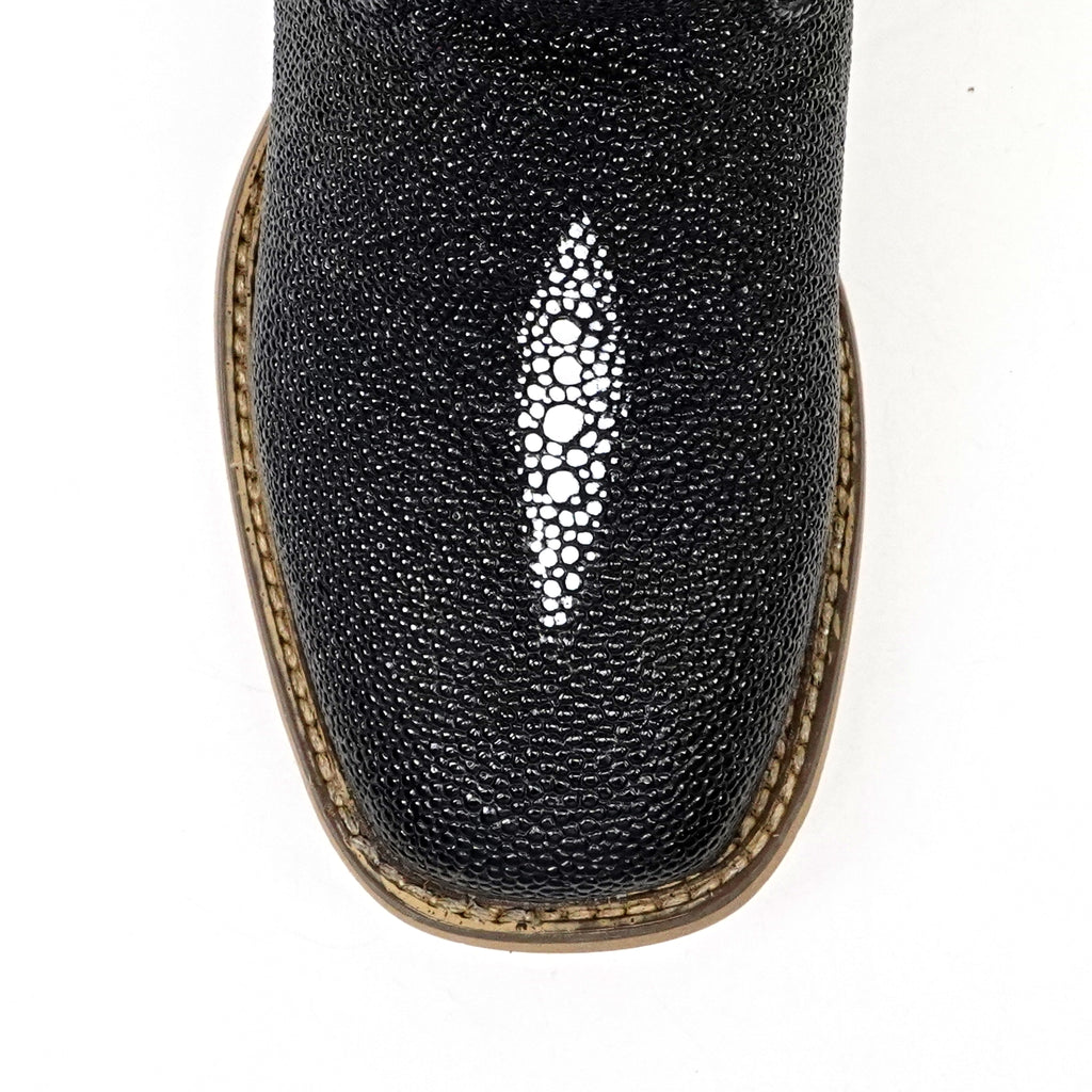 Kids Black Stingray Boots - Embossed Leather - Square Toe (K20-1)