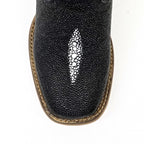 Kids Black Stingray Boots - Embossed Leather - Square Toe (K20-1)