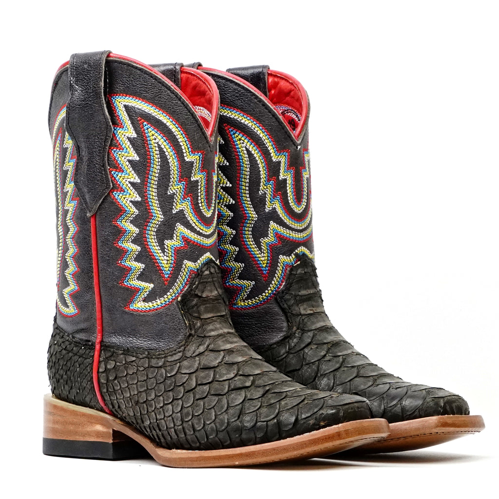 Kids Python Boots - Dark Matte Gray - Square Toe