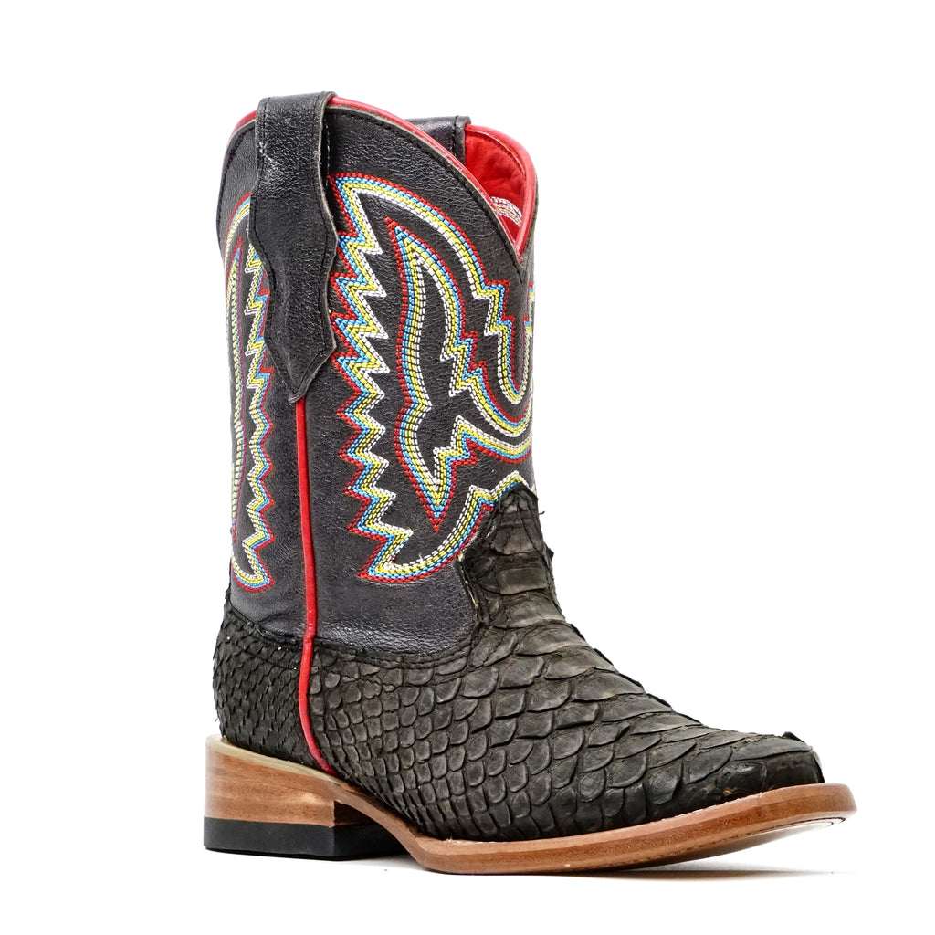 Kids Python Boots - Dark Matte Gray - Square Toe