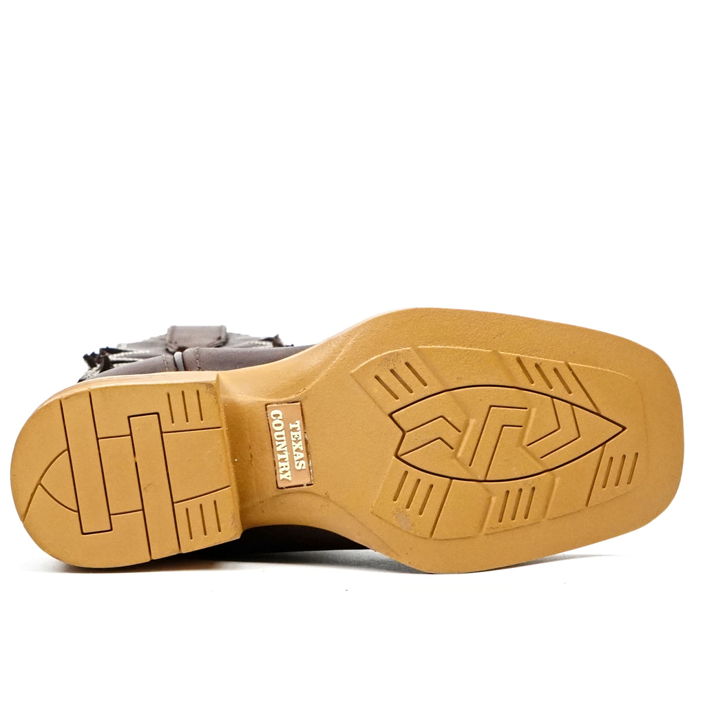 Kids Brown Leather Boots - Slip-Resistant Sole - Square Toe (TCK016)