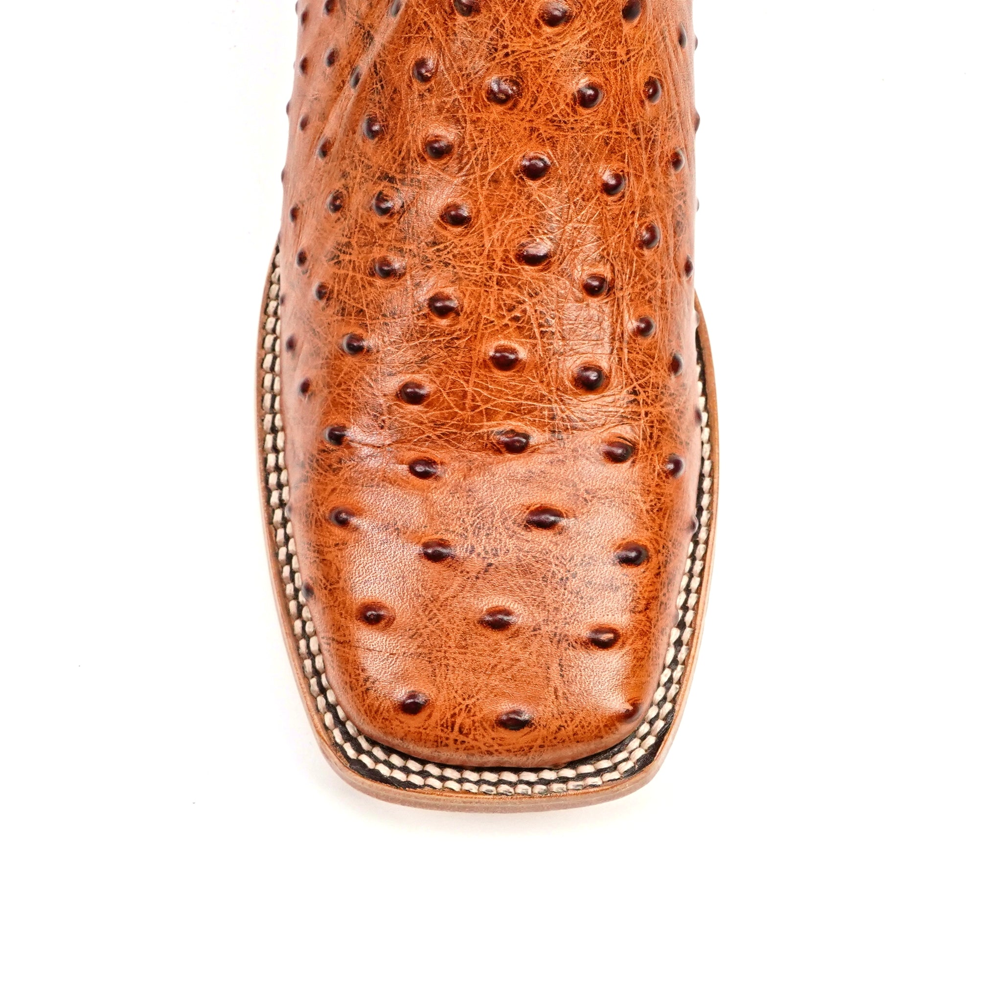 Ostrich Cognac Cowboy Boots - Embossed Leather - Square Toe (E424)