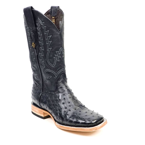 Austin Ostrich Boots - Black - Square Toe (AV20)