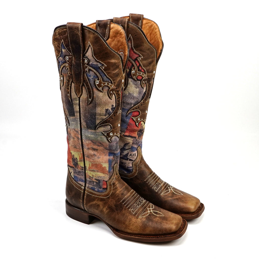 Highland Tobacco Cowgirl Boots - Tall Shaft - Rodeo Toe (E870)