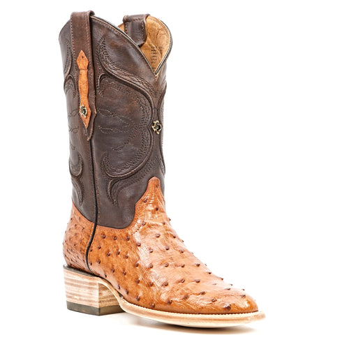 Austin Ostrich Boots - Brandy - Roper Toe (AV201)