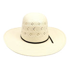 Beige straw hat with a wide brim on a white background