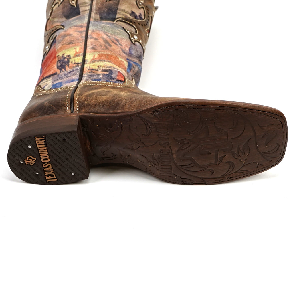 Highland Tobacco Cowgirl Boots - Tall Shaft - Rodeo Toe (E870)