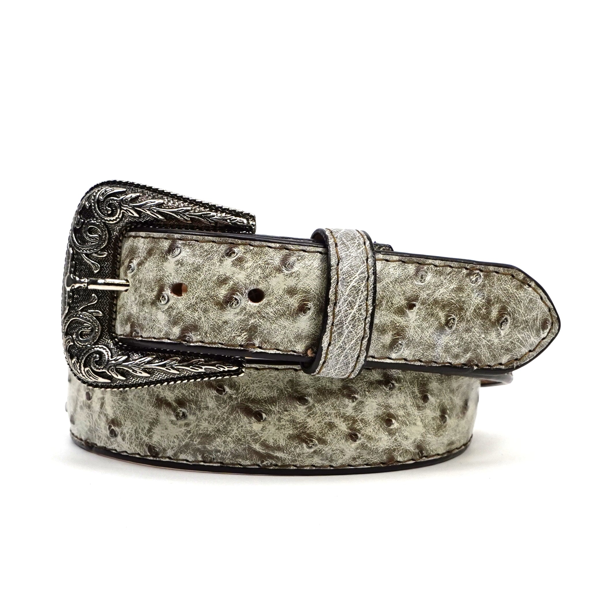 Exotic Full Quilt Ostrich Belt - Powdered Brown (C-028)