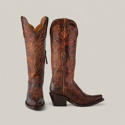 Kellie Rustic Brown Leather Sole - Tall Shaft - Snip Toe