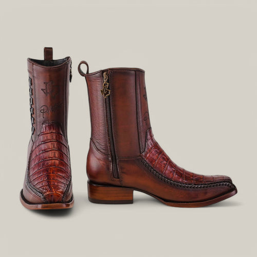 Exotic Caiman - Brandy - Narrow Square Toe