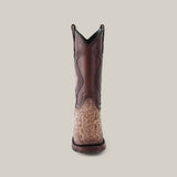 Displayed against a plain light gray background is a single Exotic Carunga - Diamond boot, exhibiting exceptional Western craftsmanship with exotic leather, rugged double sole, square toe, and intricate stitching for a classic style.