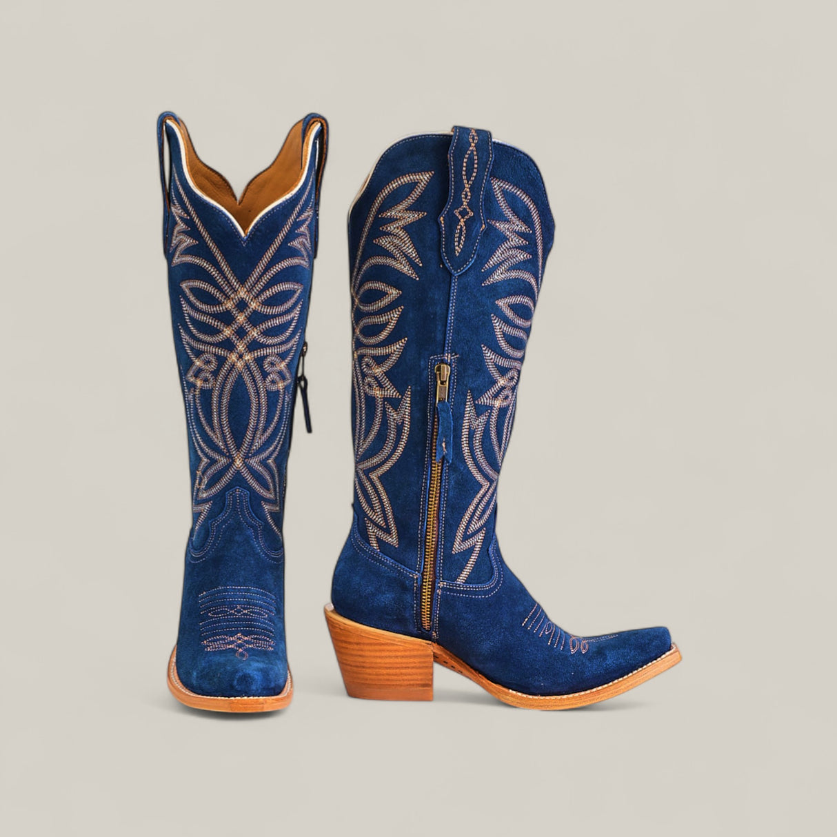 Kellie Suede Blue Jeans Leather Sole - Tall Shaft - Snip Toe