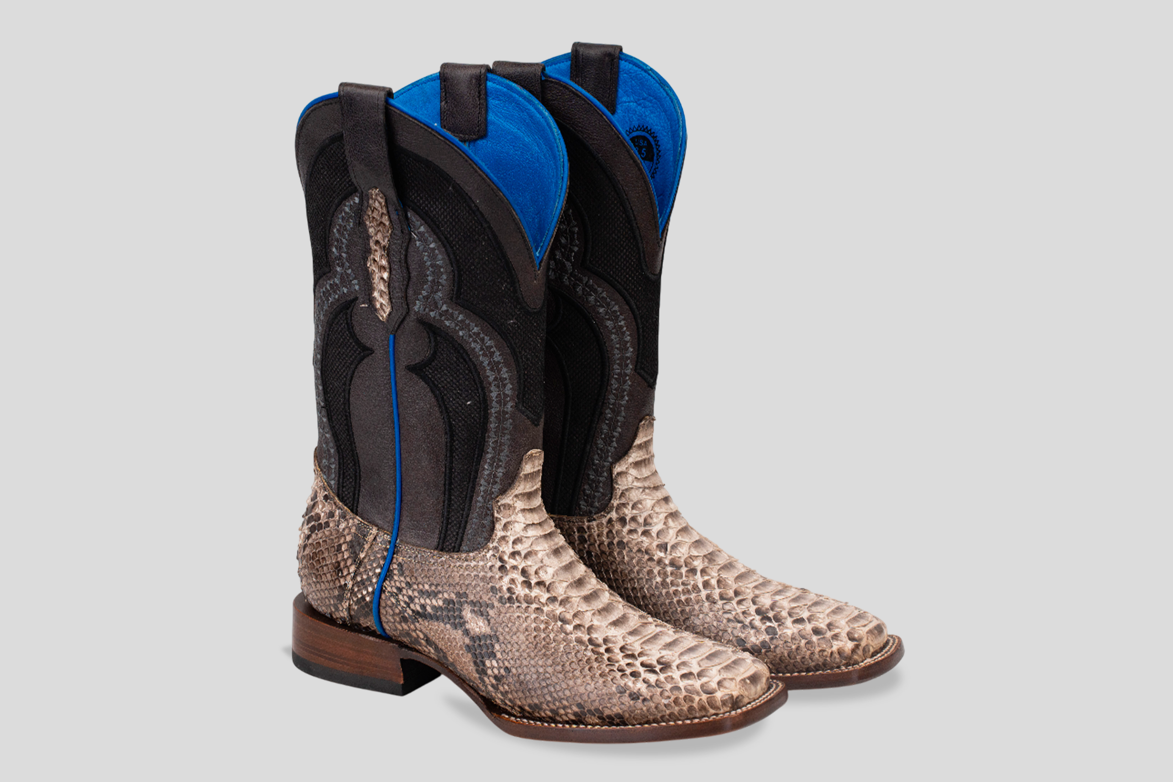 Braxton Python Boots - Natural Gray - Square Toe