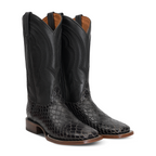 Snake Cowboy Boots- Black Embossed Leather - Square Toe (E947)