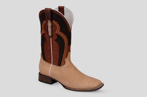 Braxton Python Boots - Cappuccino (White Shaft) - Square Toe