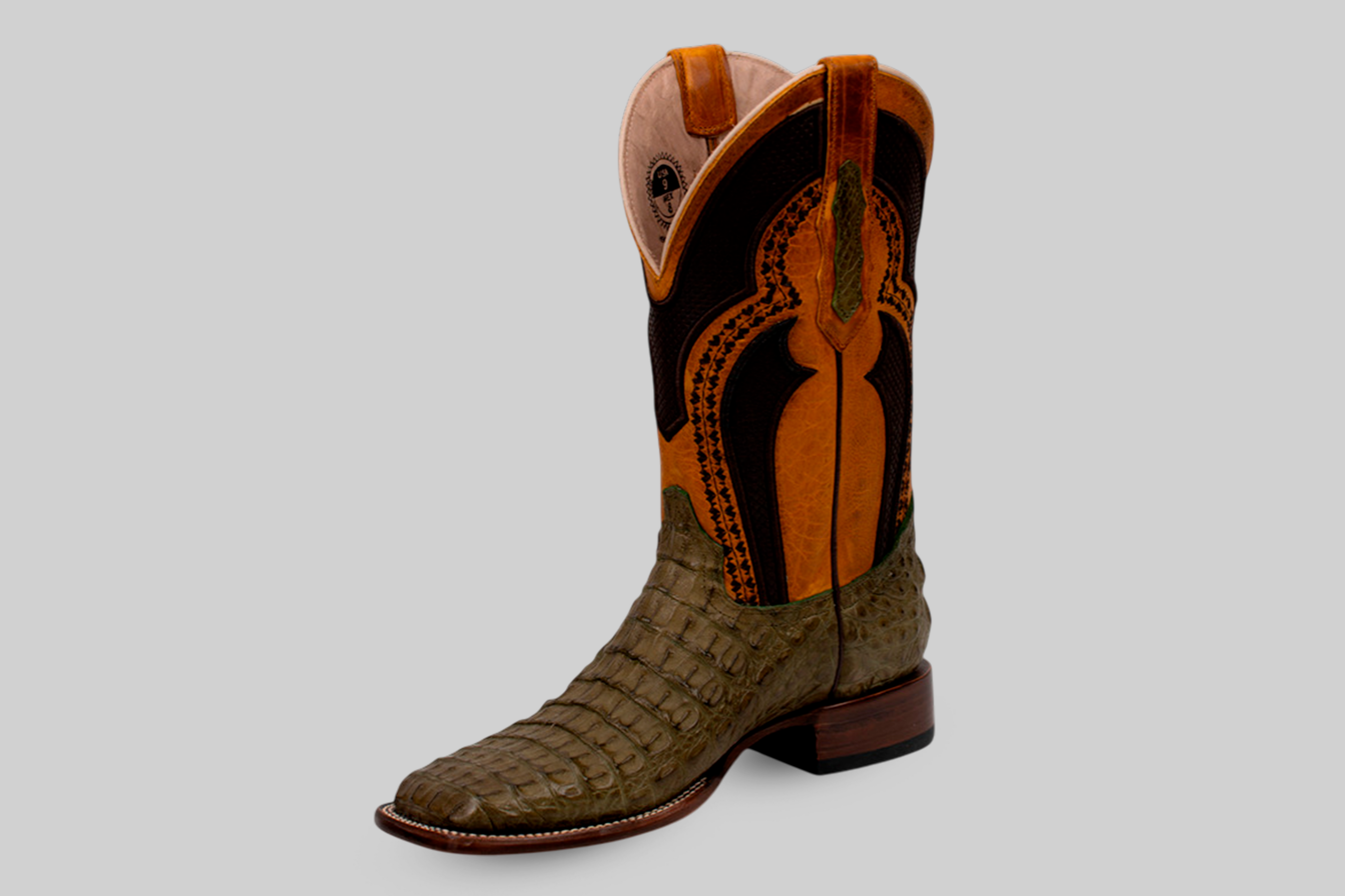 Ranger Caiman Hornback Boots - Olive - Square Toe