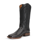 Snake Cowboy Boots- Black Embossed Leather - Square Toe (E947)