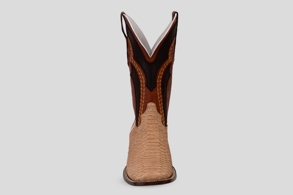 Braxton Python Boots - Cappuccino - Square Toe