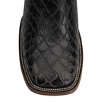 Snake Cowboy Boots- Black Embossed Leather - Square Toe (E947)