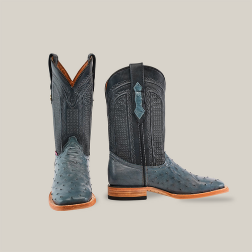Exotic Full Quilt Ostrich - Blue Jeans - Square Toe