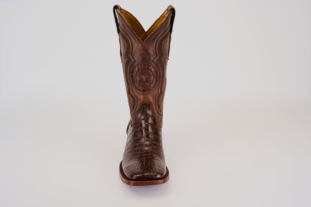 James Alligator Belly Boots - Brown - Square Toe (LG10)